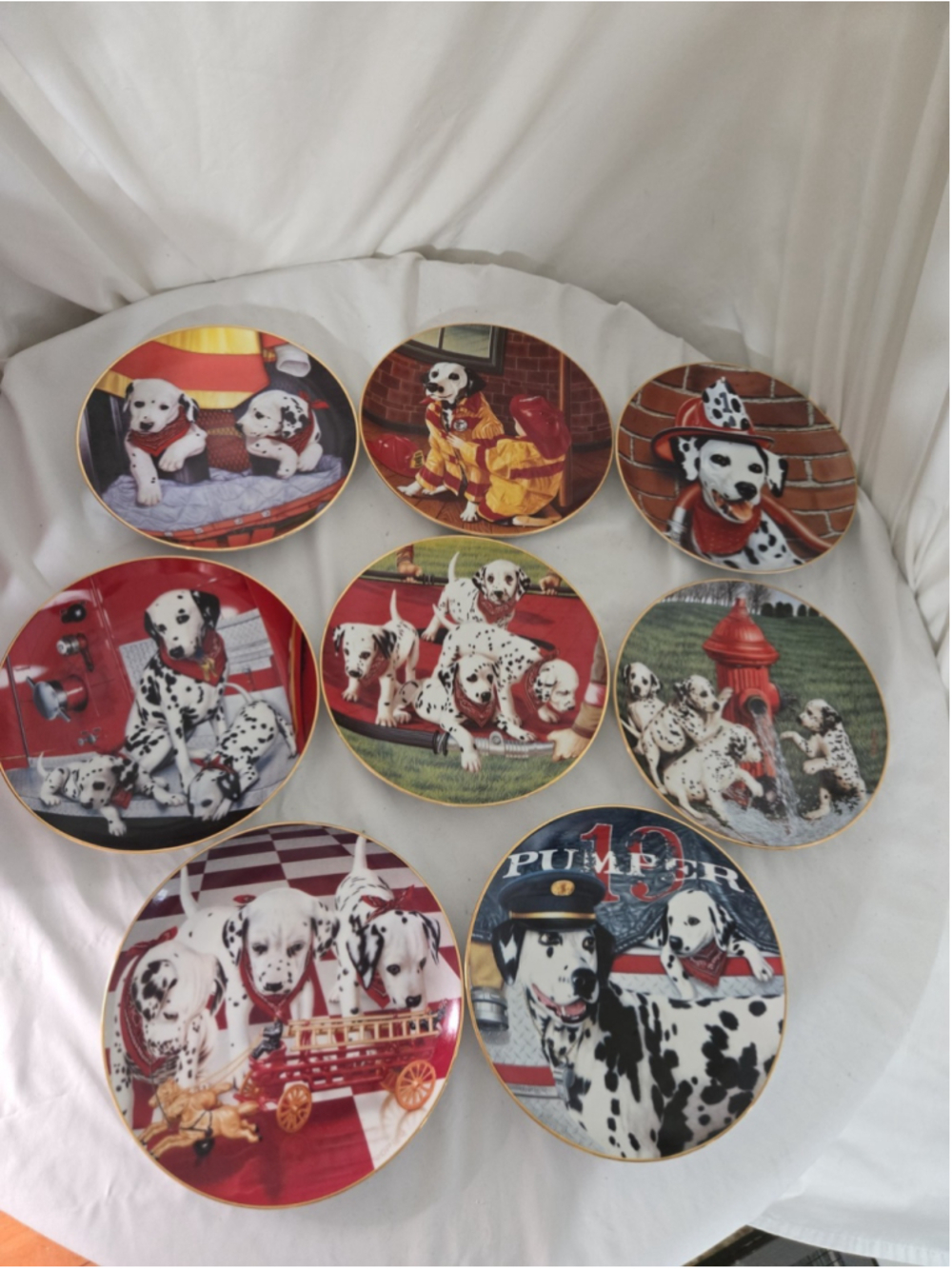 Set Of 8 Danbury Mint Fire Capers Decorative Plates Dalmatians Firefighters